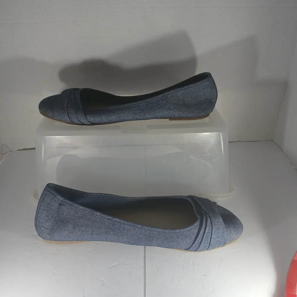 American Eagle‎ Denim Ballet Flats Size 10 Blue Pleated Round Toe Casual Classic